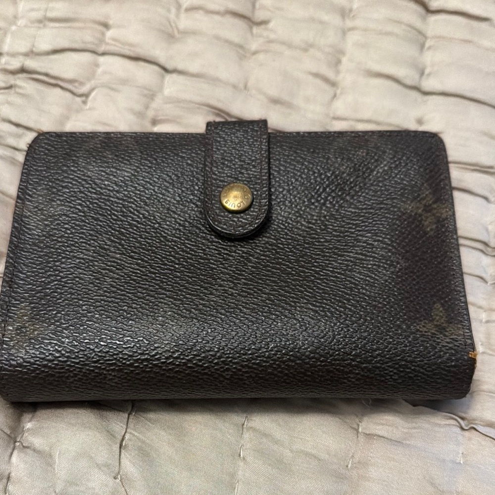 Louis Vuitton Black Leather Card Holder with Gold Button